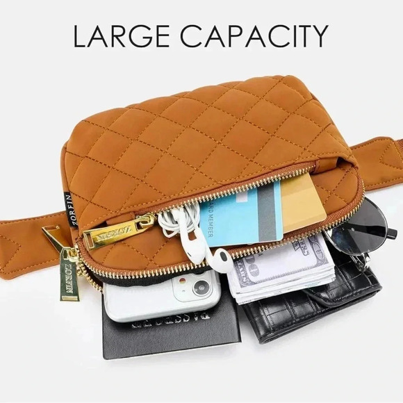 ZORFIN WOMENS BELT/CROSSBODY BAG IN QUILTED BROWN - Picture 4 of 16